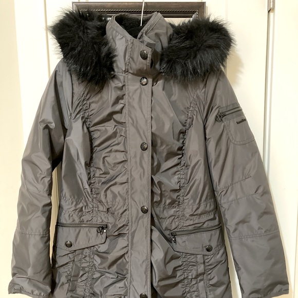 Laundry By Shelli Segal Jackets & Blazers - Laundry Shelli Segal gray Ruched Parka faux fur **